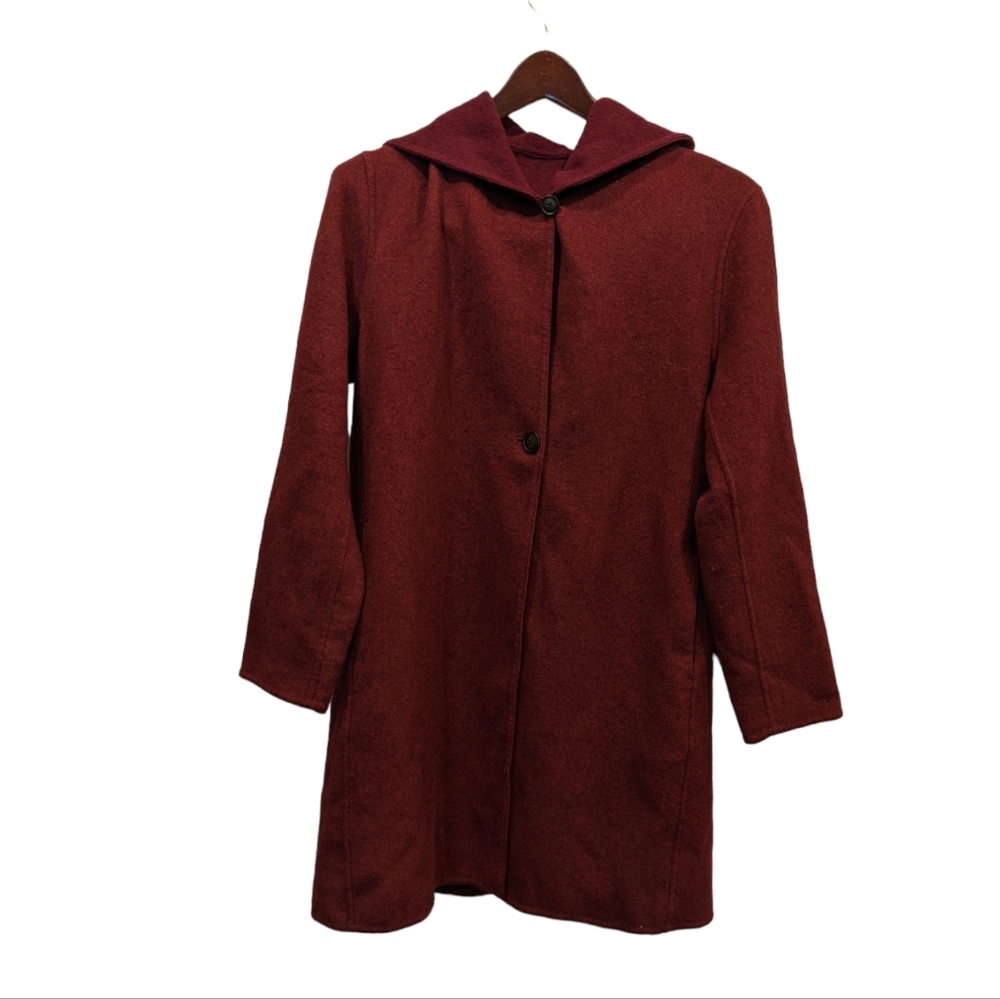 Uniqlo Burgundy/Maroon Felted Hooded Wool Blend Coatigan Size S/M
